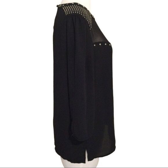 Forever 21 Black Pullover‎ Top Sheer Bodice with Studs 3/4 Sleeves Size S - Picture 5 of 11
